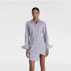 KBB by KAHLANA Women's Long Sleeve 'The Draped Shirtdress' - Blue Striped NWT